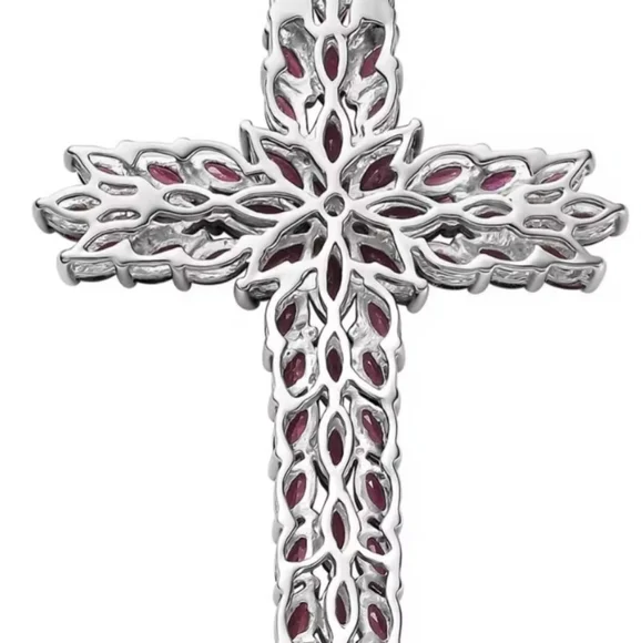 Genuine Rhodolite Garnet Cross in Platinum over Sterling Silver! ✨️🎀 - Picture 7 of 7